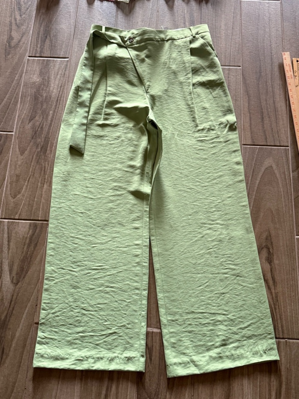 Zara Light Green High-Waist Trousers with Button Detail